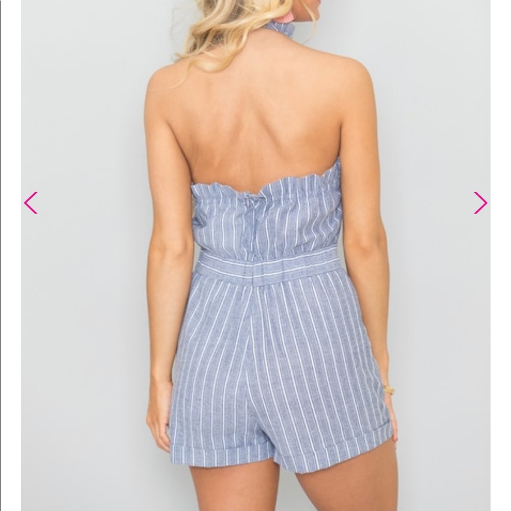 PinkLily Blue Halter Striped Romper - Picture 4 of 4